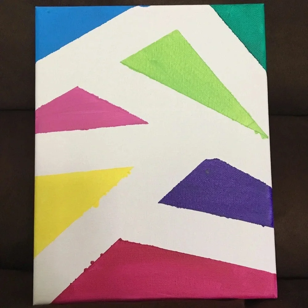 Acrylic geometric on canvas - magenta, fuchsia, teal, lime